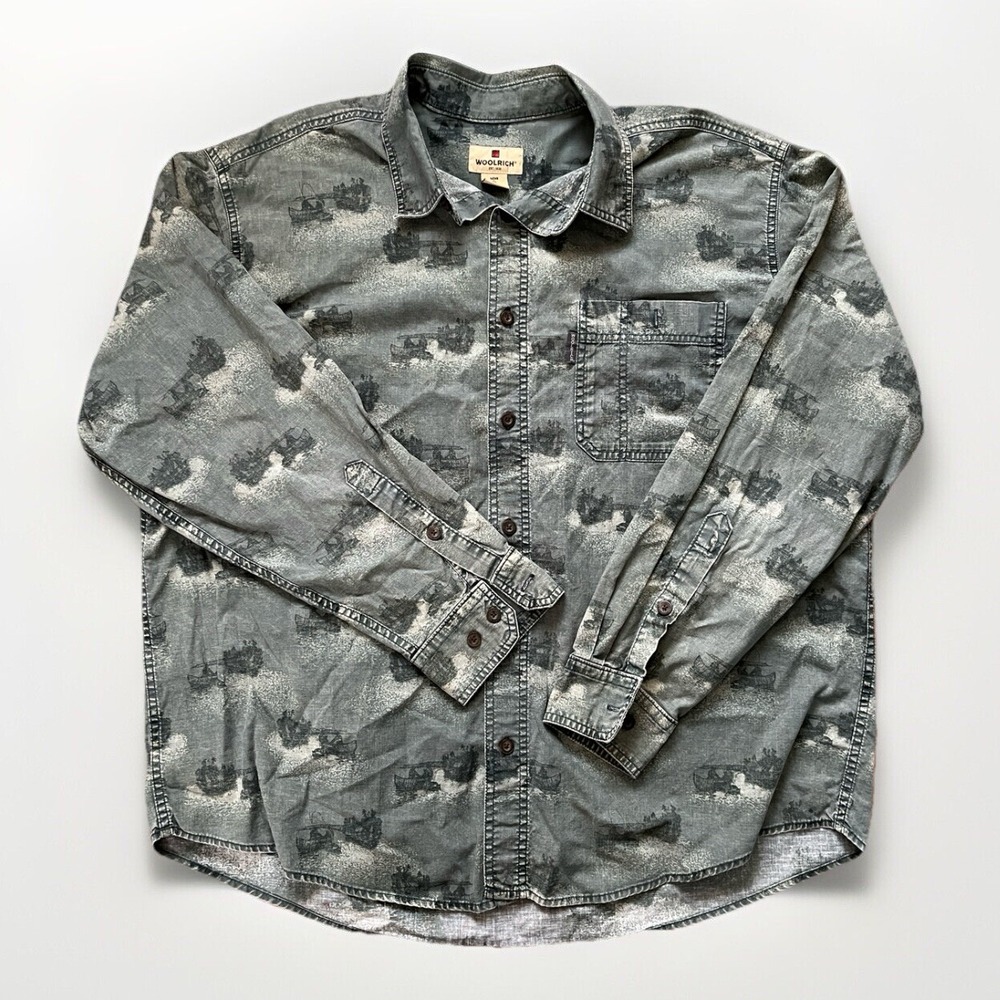 Woolrich Long‎ Sleeve Button Up Cotton Tarpon Fishing Fish Canoe Shirt Men's XL